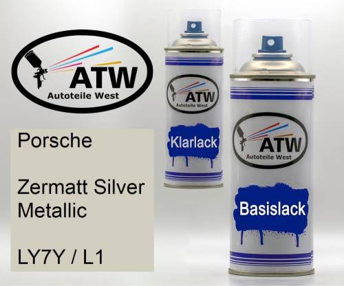 Porsche, Zermatt Silver Metallic, LY7Y / L1: 400ml Sprühdose + 400ml Klarlack - Set, von ATW Autoteile West.